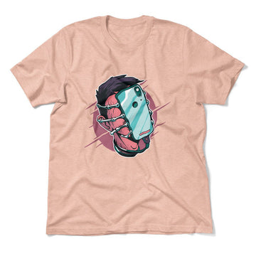 Phone Face Hugger Men/Unisex T-Shirt in Heather Peach color